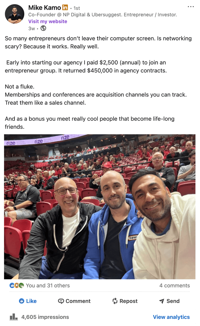 LinkedIn post by Mike Kamo generated with Authority AI - Post 4